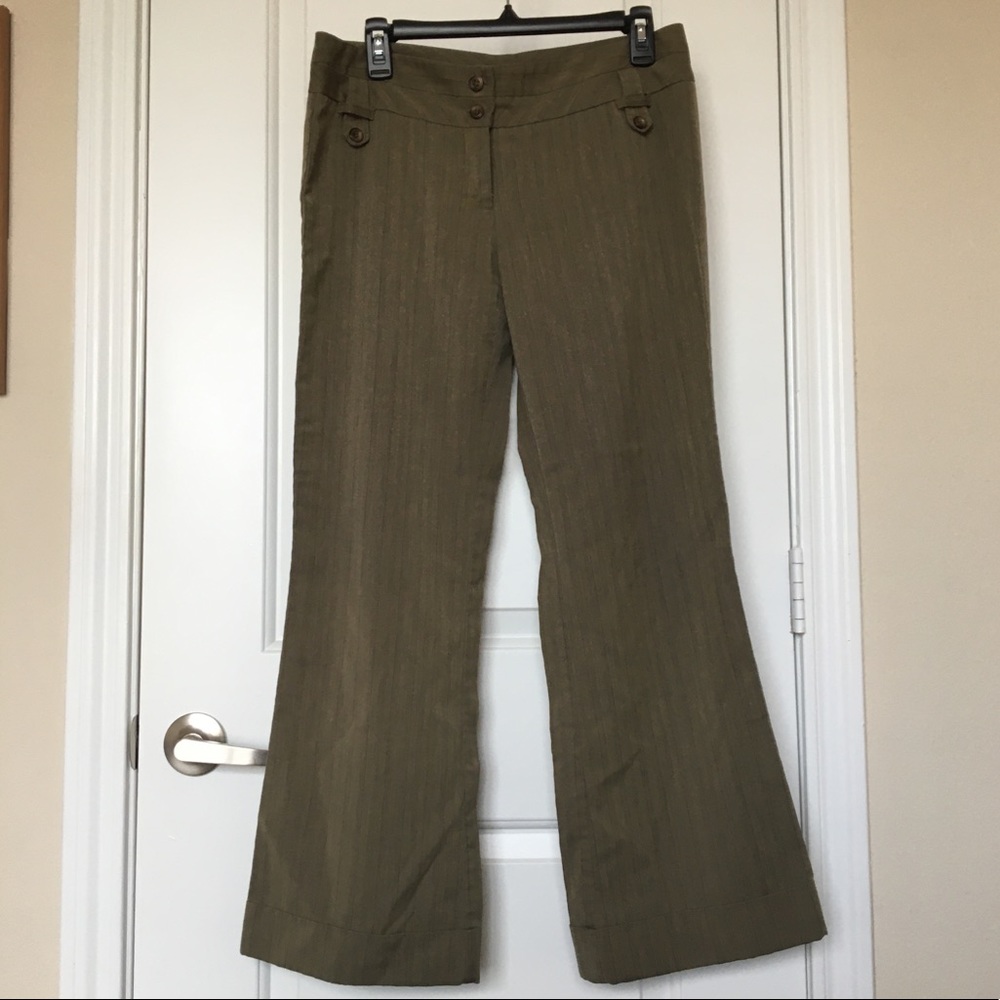 Green Pinstripe Wide Leg Business Casual Pants